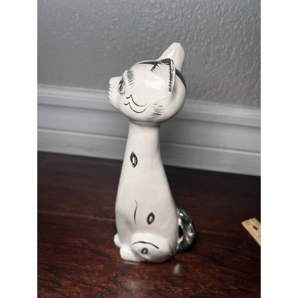 Vtg Lefton (possible) MCM Siamese Cat Figurine Long Necked Floral Ceramic Japan - Picture 6 of 8